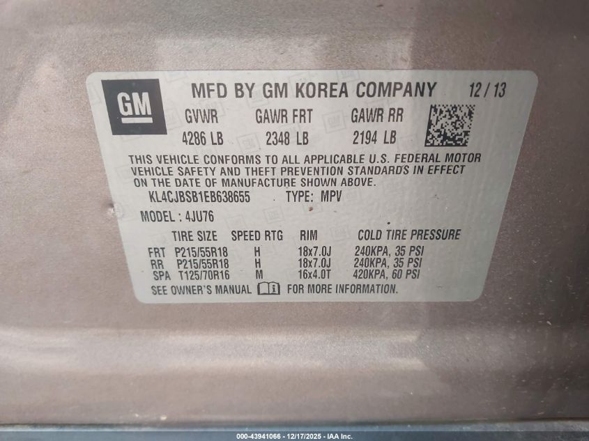 2014 Buick Encore Convenience VIN: KL4CJBSB1EB638655 Lot: 43941066