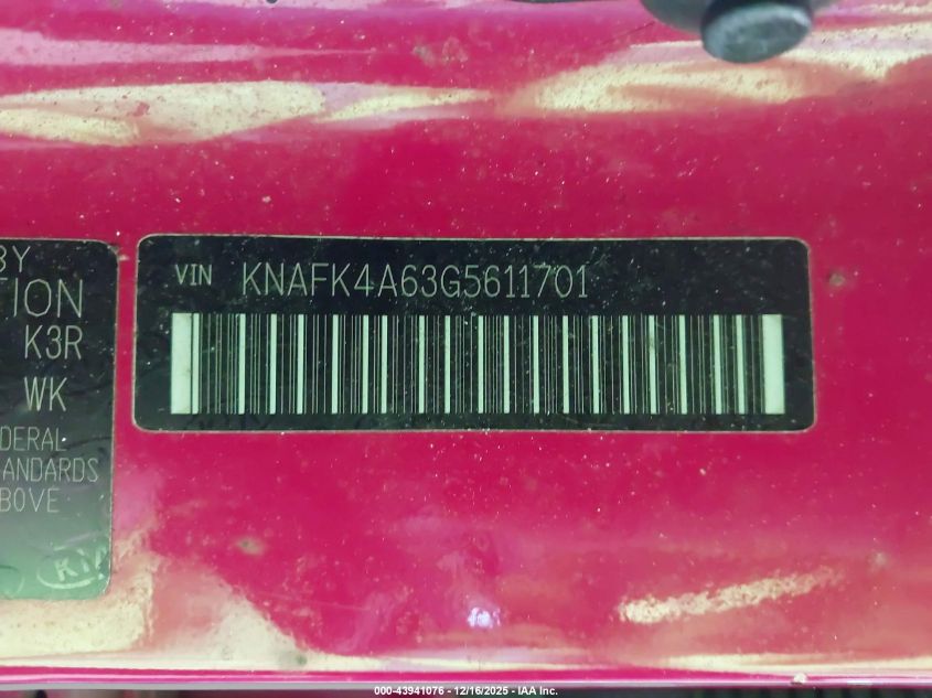2016 Kia Forte Lx VIN: KNAFK4A63G5611701 Lot: 43941076
