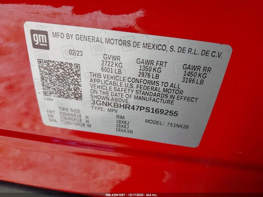2023 Chevrolet Blazer Awd 2Lt VIN: 3GNKBHR47PS169255 Lot: 43941087