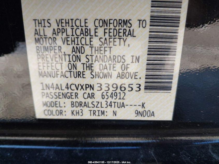 2023 Nissan Altima Sr Vc-Turbo Fwd VIN: 1N4AL4CVXPN339653 Lot: 43941155