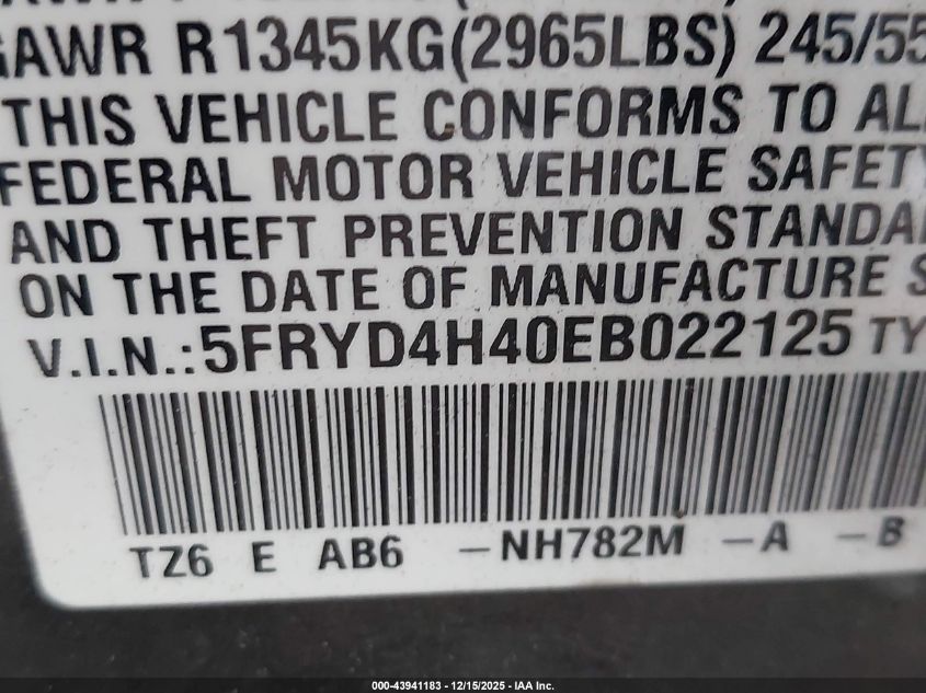 2014 Acura Mdx Technology Package VIN: 5FRYD4H40EB022125 Lot: 43941183