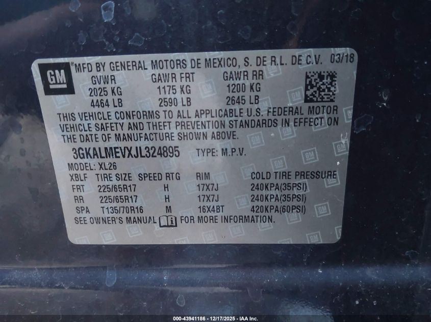 2018 GMC Terrain Sle VIN: 3GKALMEVXJL324895 Lot: 43941186