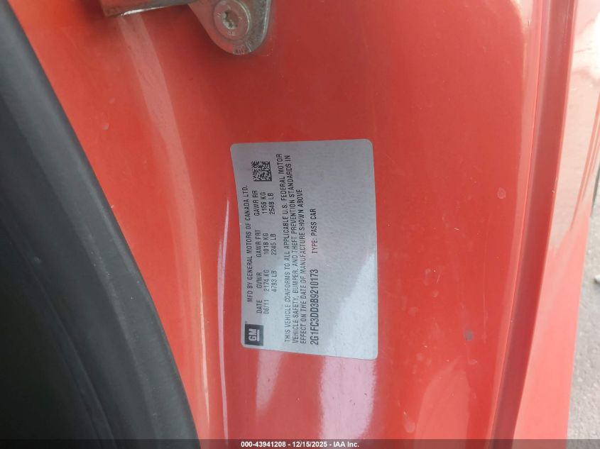 2011 Chevrolet Camaro 2Lt VIN: 2G1FC3DD3B9210173 Lot: 43941208