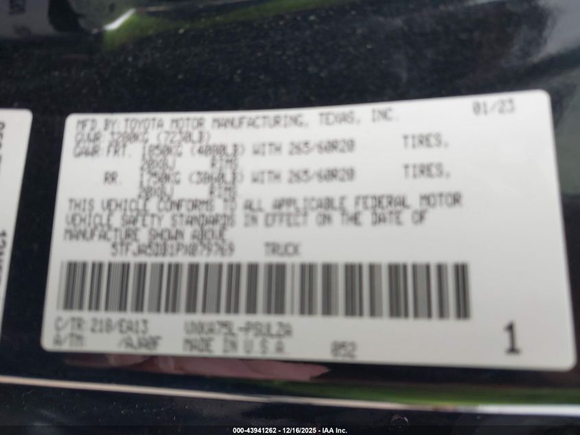 2023 Toyota Tundra Limited VIN: 5TFJA5DB1PX079769 Lot: 43941262