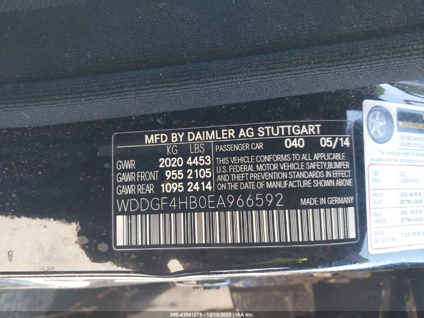 2014 Mercedes-Benz C 250 Sport VIN: WDDGF4HB0EA966592 Lot: 43941275