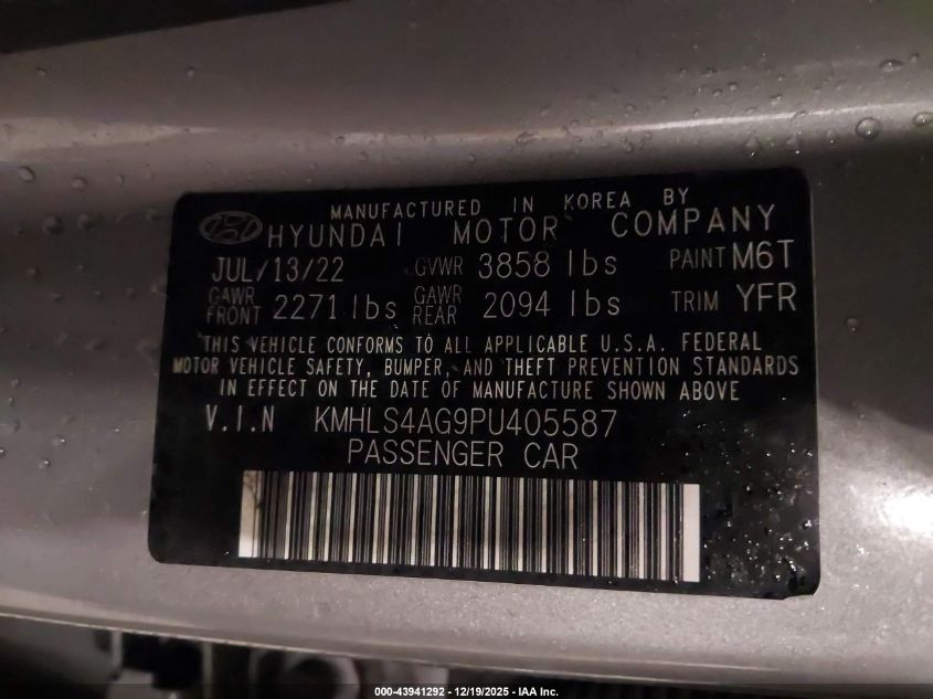 2023 Hyundai Elantra Sel VIN: KMHLS4AG9PU405587 Lot: 43941292