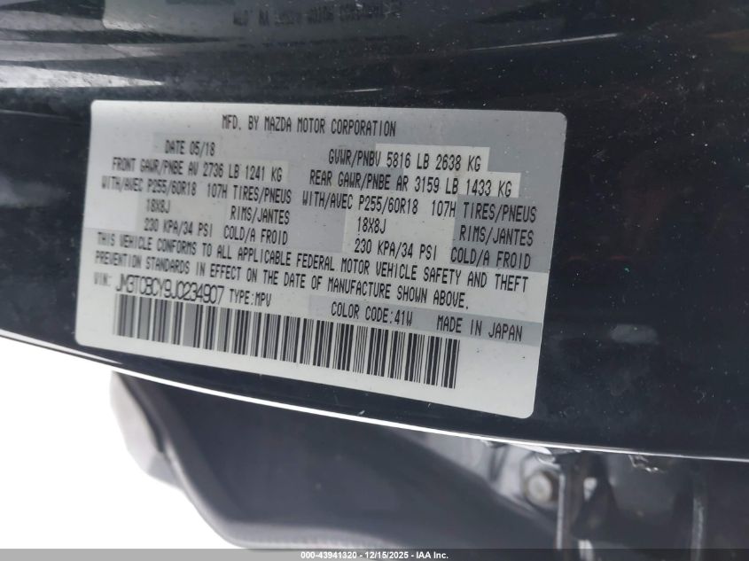 2018 Mazda Cx-9 Touring VIN: JM3TCBCY9J0234907 Lot: 43941320