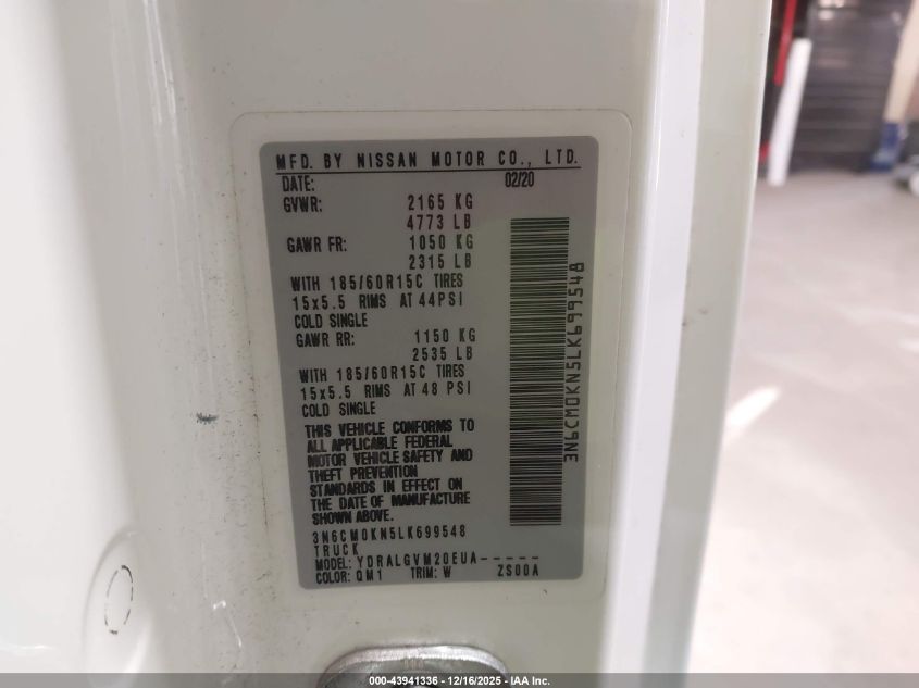 2020 Nissan Nv200 Cargo Sv Xtronic Cvt VIN: 3N6CM0KN5LK699548 Lot: 43941336