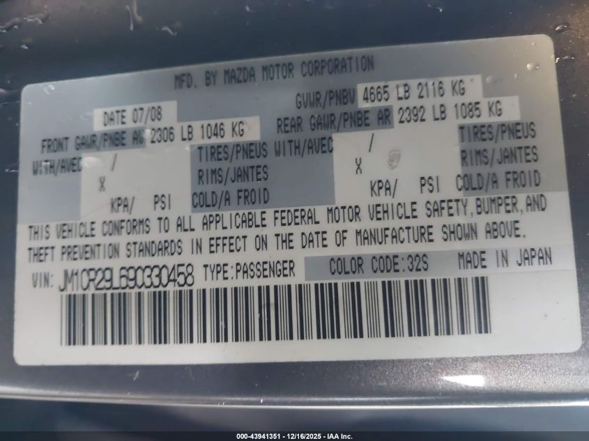 2009 Mazda Mazda5 Sport VIN: JM1CR29L690330458 Lot: 43941351