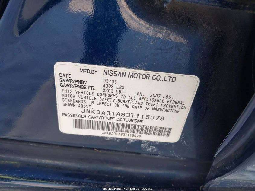 2003 Infiniti I35 Luxury VIN: JNKDA31A83T115079 Lot: 43941368