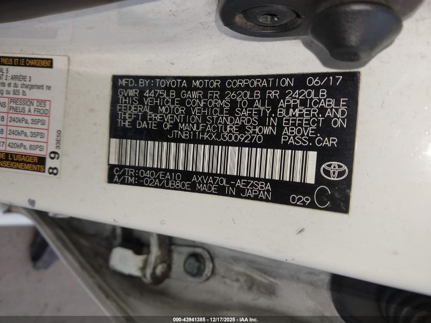 2018 Toyota Camry Se VIN: JTNB11HKXJ3009270 Lot: 43941385