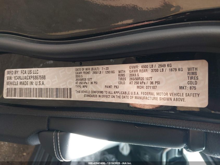 2023 Jeep Grand Cherokee L Altitude 4X2 VIN: 1C4RJJAGXP8867598 Lot: 43941406