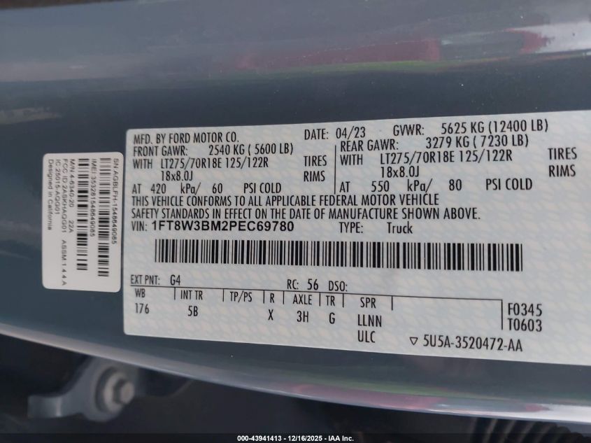 2023 Ford Super Duty F-350 Srw Lariat VIN: 1FT8W3BM2PEC69780 Lot: 43941413