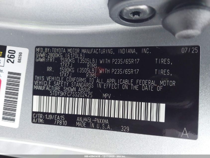 2025 Toyota Sienna - 5TDYSKFC7SS202425