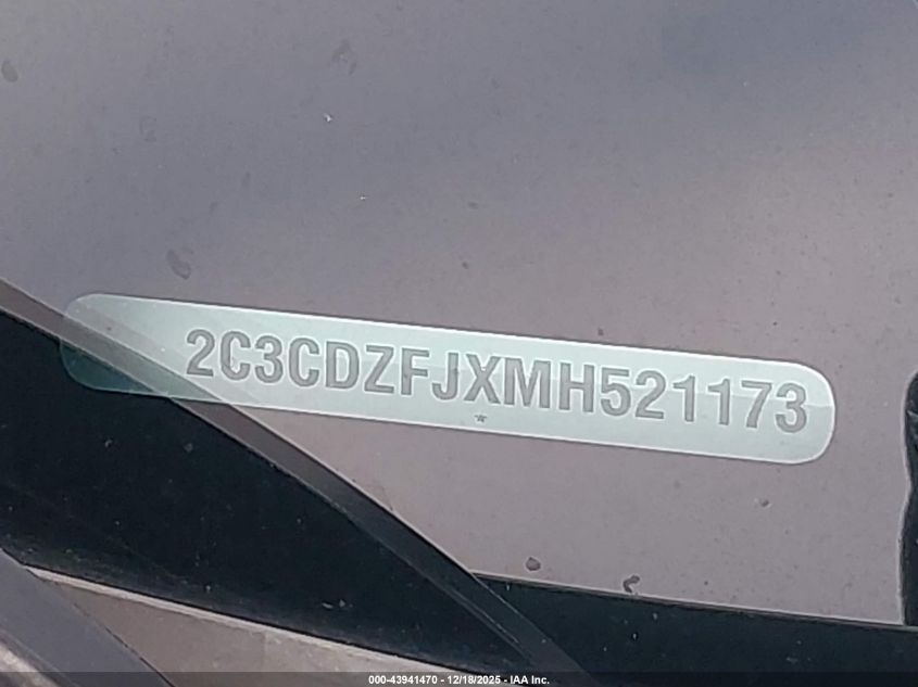 2021 Dodge Challenger R/T Scat Pack Widebody VIN: 2C3CDZFJXMH521173 Lot: 43941470