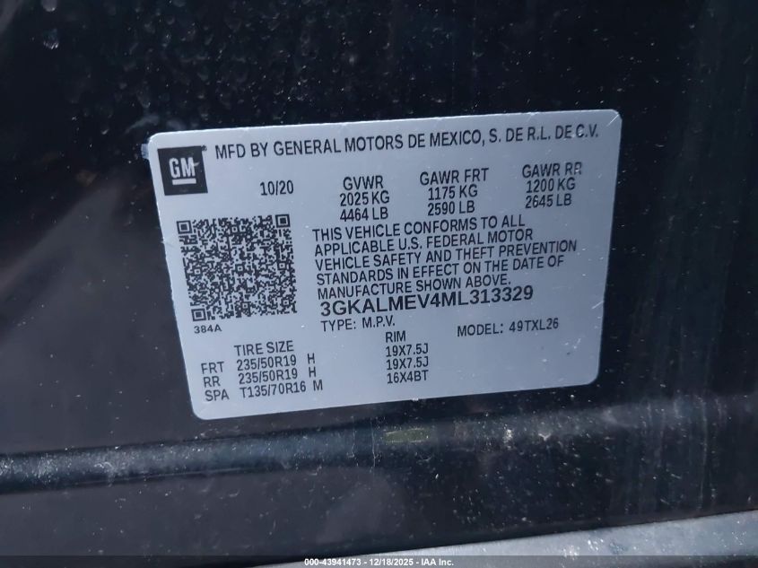 2021 GMC Terrain Fwd Sle VIN: 3GKALMEV4ML313329 Lot: 43941473