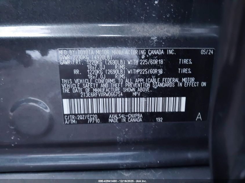 2024 Toyota Rav4 Hybrid Xse VIN: 2T3E6RFVXRW066754 Lot: 43941480