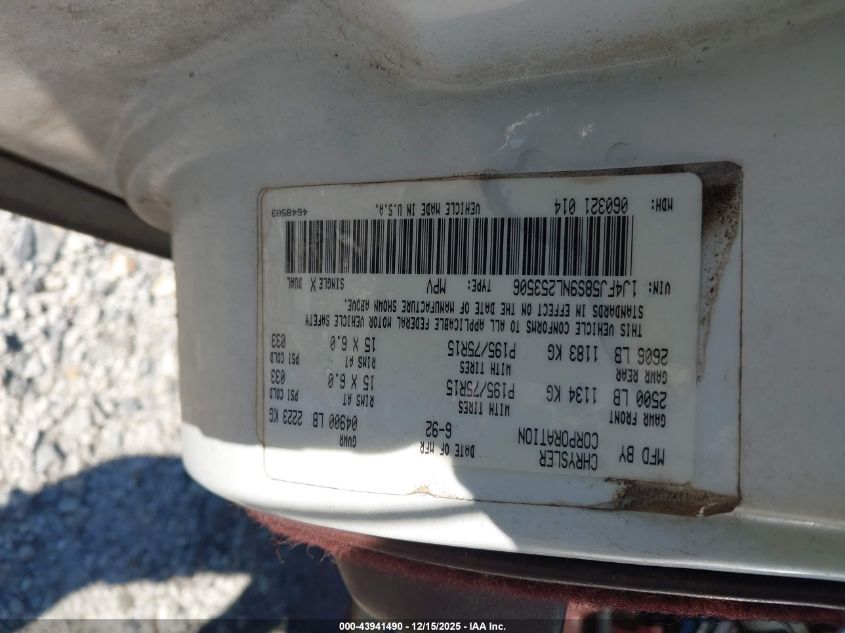 1992 Jeep Cherokee Laredo VIN: 1J4FJ58S9NL253506 Lot: 43941490