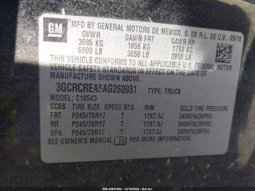 2010 Chevrolet Silverado 1500 Ls VIN: 3GCRCREA5AG260931 Lot: 43941494