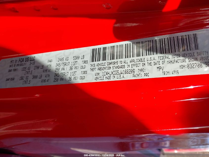 2018 Jeep Wrangler Unlimited Sport 4X4 VIN: 1C4HJXDG5JW166206 Lot: 43941510