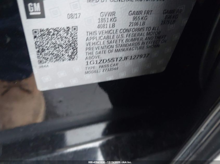 2018 Chevrolet Malibu Lt VIN: 1G1ZD5ST2JF127937 Lot: 43941536