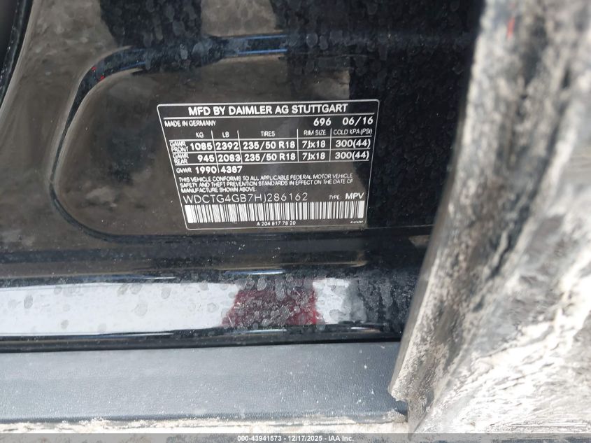 2017 Mercedes-Benz Gla 250 4Matic VIN: WDCTG4GB7HJ286162 Lot: 43941573