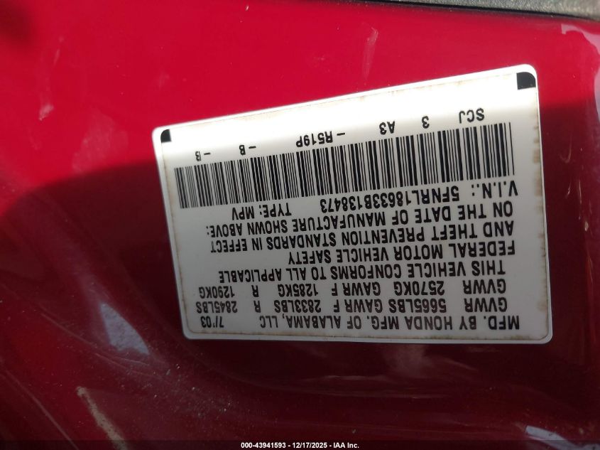 2003 Honda Odyssey Ex VIN: 5FNRL18633B138473 Lot: 43941593