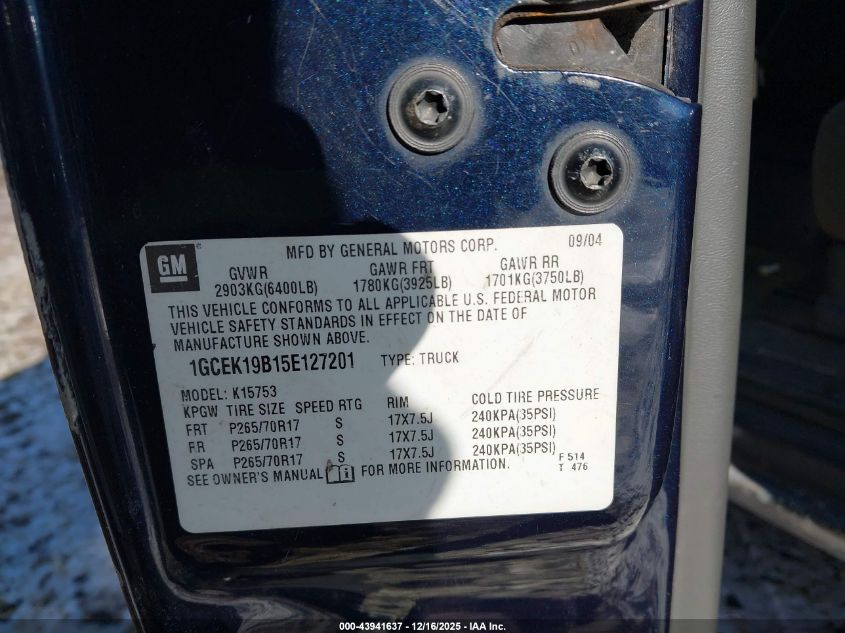 2005 Chevrolet Silverado 1500 Ls VIN: 1GCEK19B15E127201 Lot: 43941637