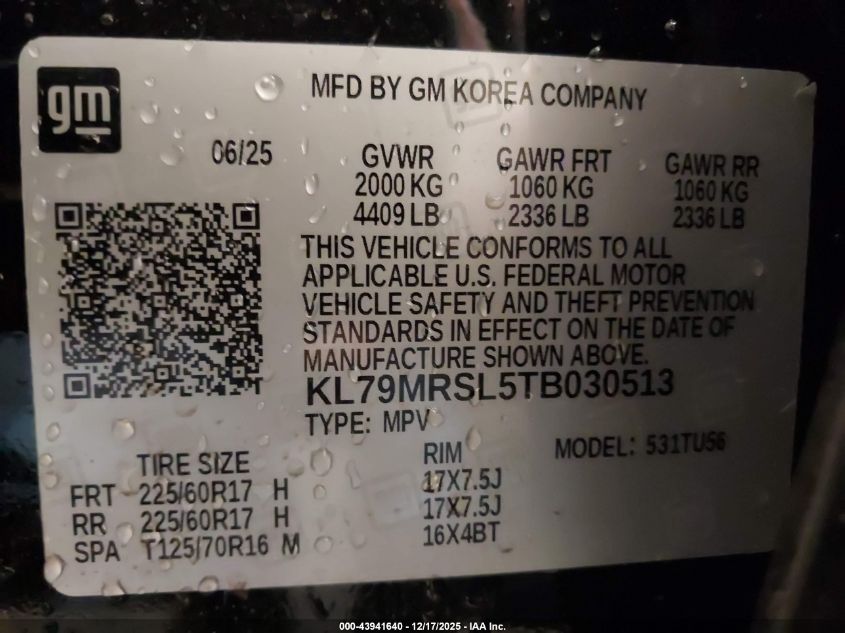 2026 Chevrolet Trailblazer Awd Lt VIN: KL79MRSL5TB030513 Lot: 43941640