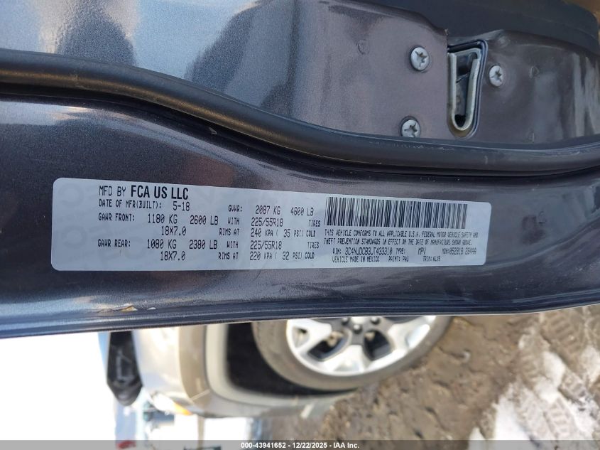 2018 Jeep Compass Limited 4X4 VIN: 3C4NJDCB3JT433310 Lot: 43941652