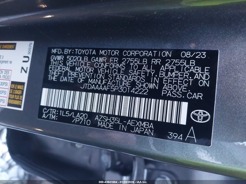 2023 Toyota Crown Limited VIN: JTDAAAAF5P3014222 Lot: 43941664