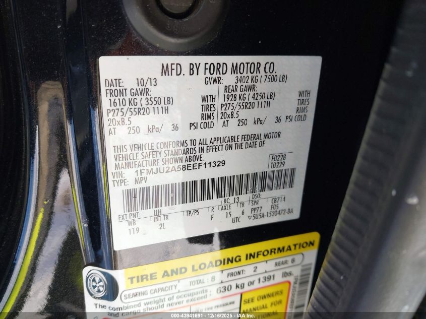 2014 Ford Expedition Limited VIN: 1FMJU2A58EEF11329 Lot: 43941691