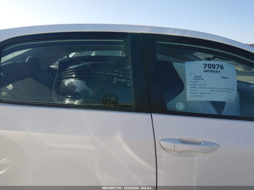 2019 Toyota Corolla Le VIN: 5YFBURHE9KP939707 Lot: 43941735