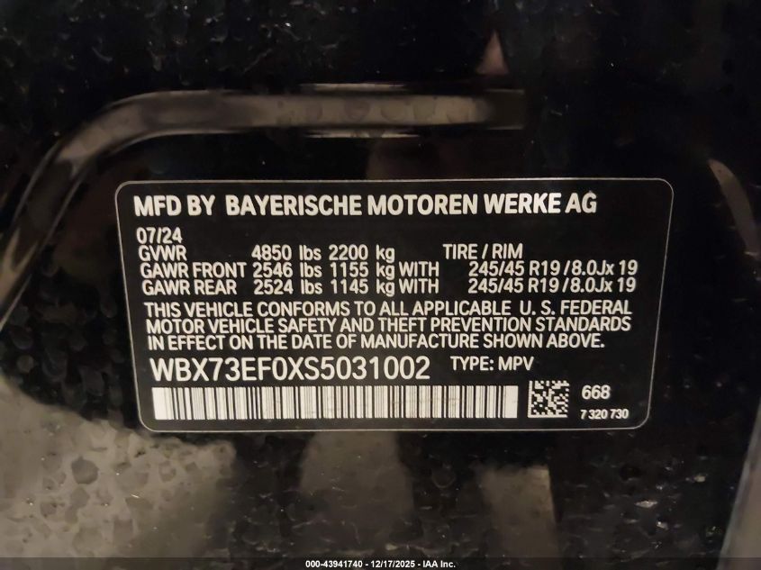 2025 BMW X1 xDrive28I VIN: WBX73EF0XS5031002 Lot: 43941740