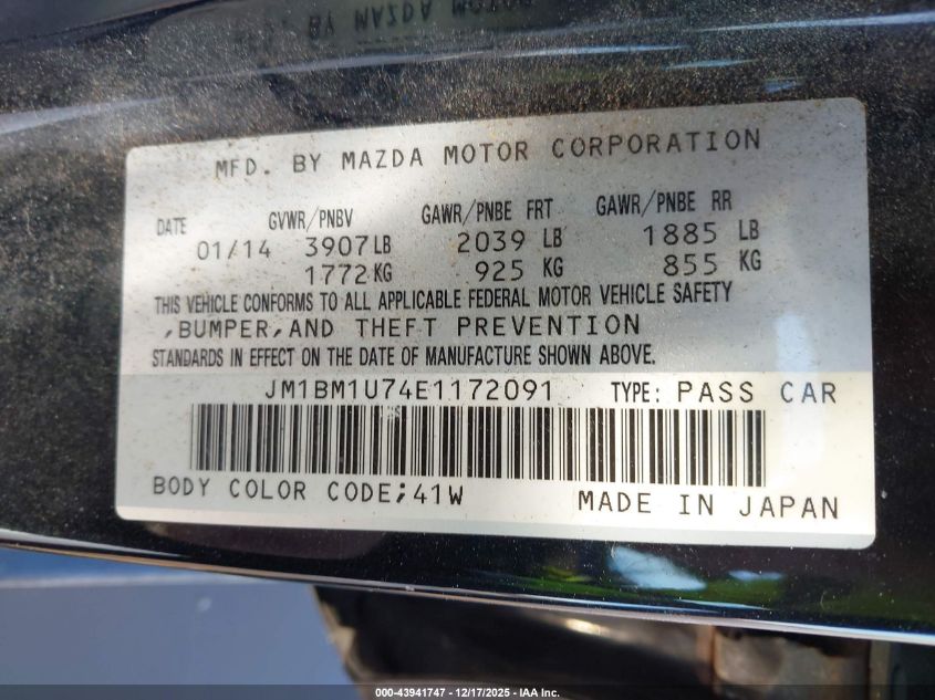 2014 Mazda Mazda3 I Sport VIN: JM1BM1U74E1172091 Lot: 43941747