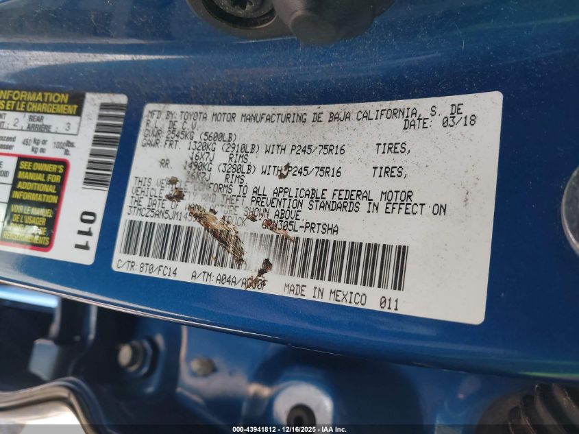 2018 Toyota Tacoma Sr5 V6 VIN: 3TMCZ5AN5JM145995 Lot: 43941812