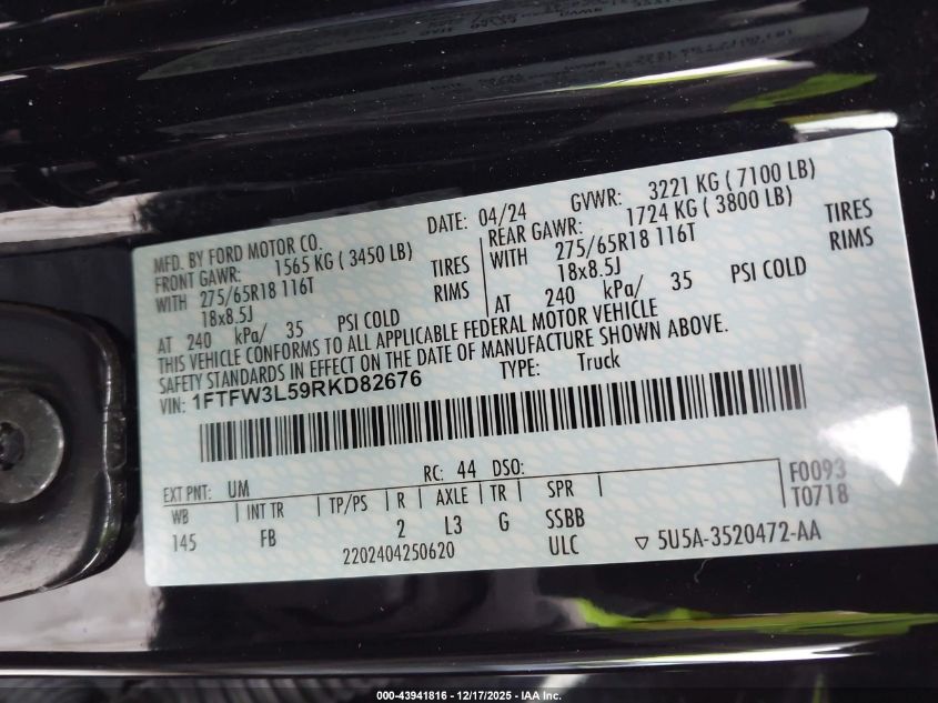 2024 Ford F-150 Xlt VIN: 1FTFW3L59RKD82676 Lot: 43941816