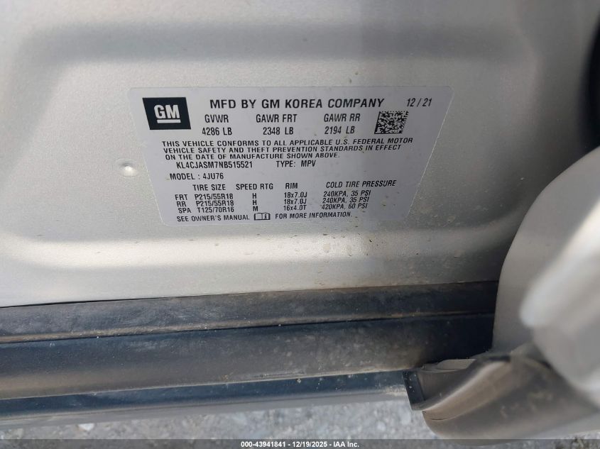 2022 Buick Encore Fwd Preferred VIN: KL4CJASM7NB515521 Lot: 43941841