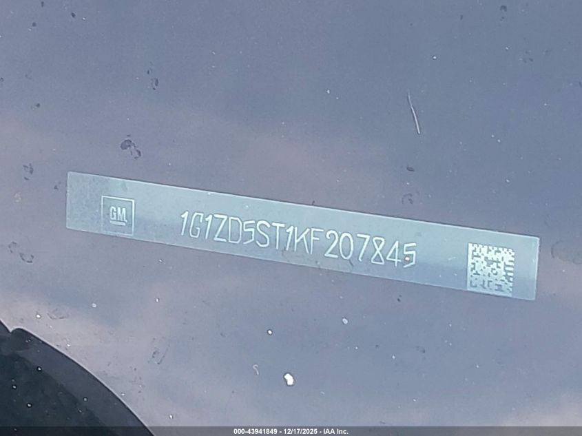 2019 Chevrolet Malibu Lt VIN: 1G1ZD5ST1KF207845 Lot: 43941849