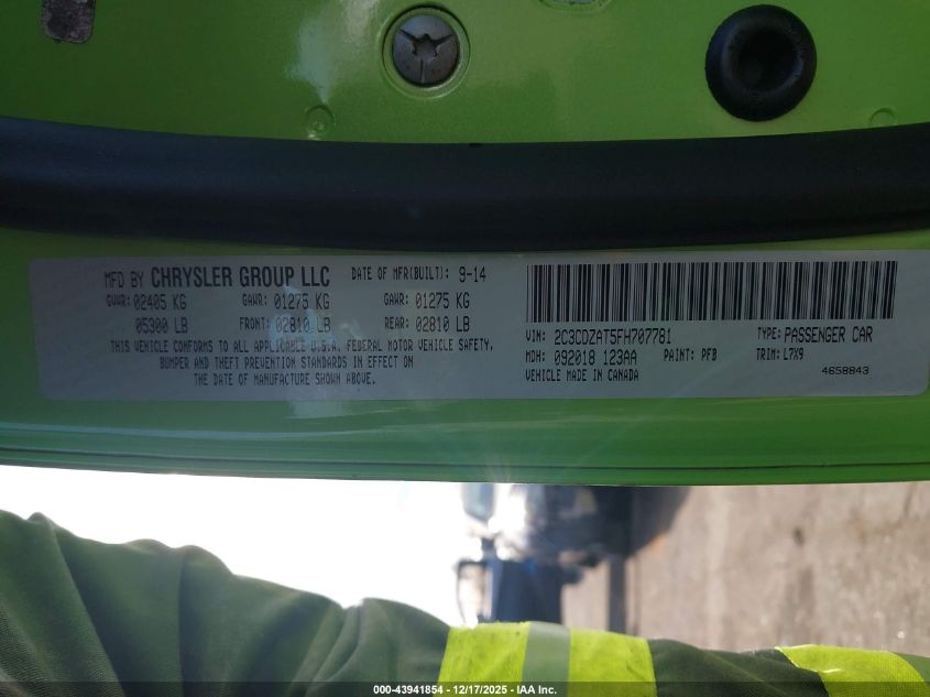 2015 Dodge Challenger R/T VIN: 2C3CDZAT5FH707781 Lot: 43941854