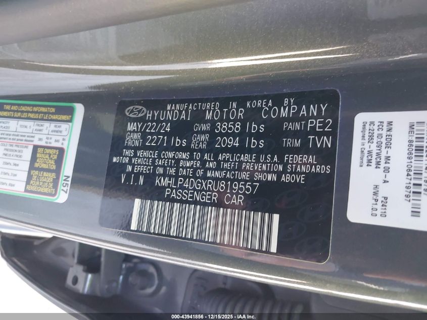 2024 Hyundai Elantra Limited VIN: KMHLP4DGXRU819557 Lot: 43941856
