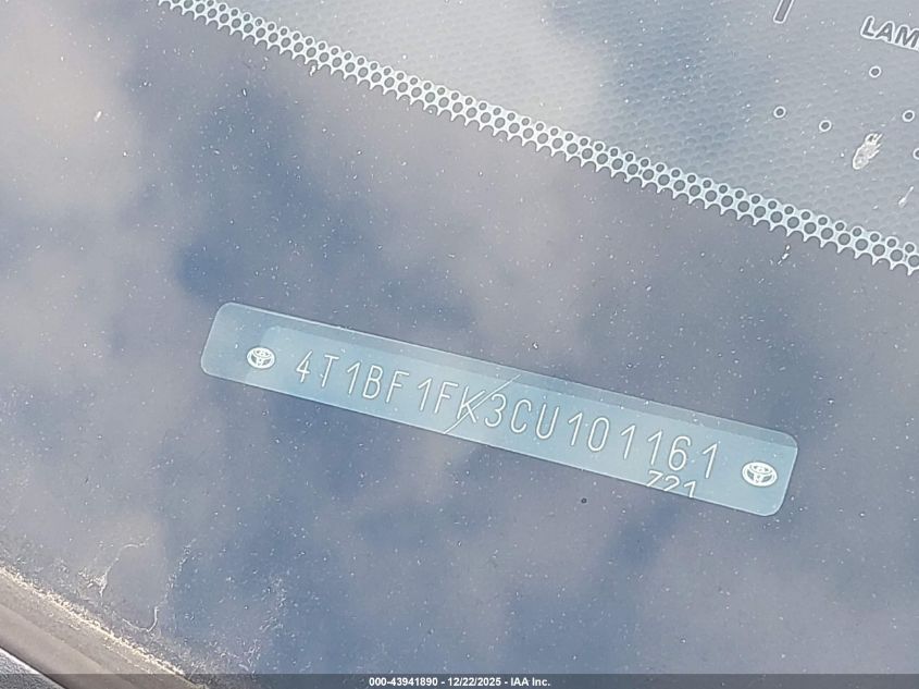 2012 Toyota Camry Se VIN: 4T1BF1FK3CU101161 Lot: 43941890