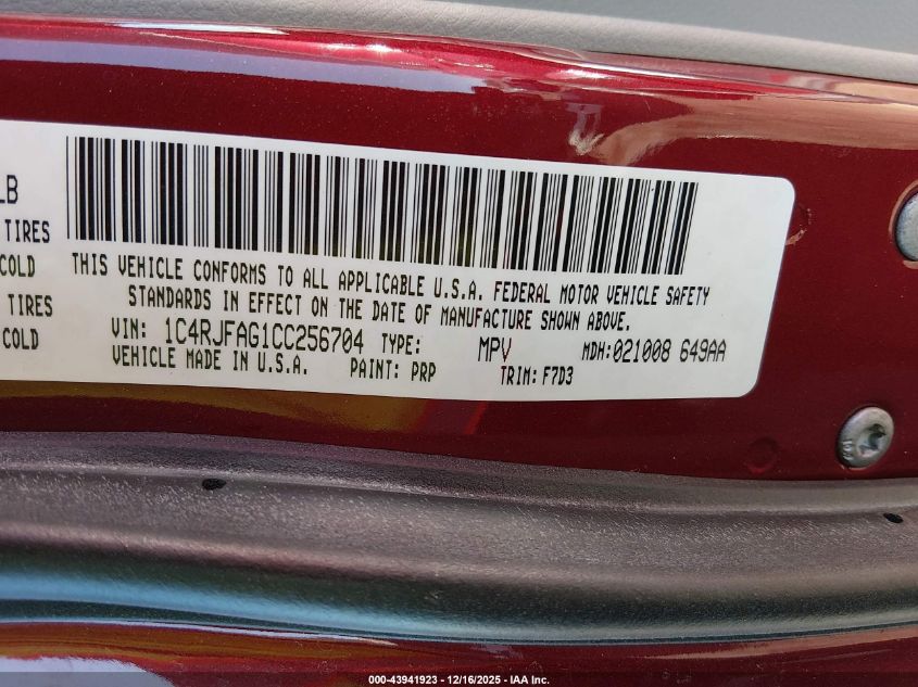 2012 Jeep Grand Cherokee Laredo VIN: 1C4RJFAG1CC256704 Lot: 43941923