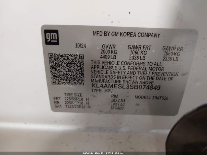 2025 Buick Encore Gx Sport Touring Awd VIN: KL4AMESL3SB074849 Lot: 43941926