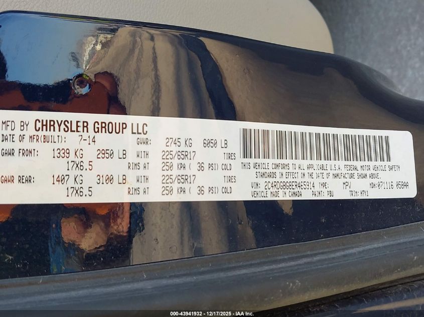 2014 Dodge Grand Caravan American Value Pkg VIN: 2C4RDGBG8ER465914 Lot: 43941932