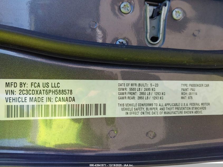 2023 Dodge Charger Police Rwd VIN: 2C3CDXAT6PH588578 Lot: 43941971