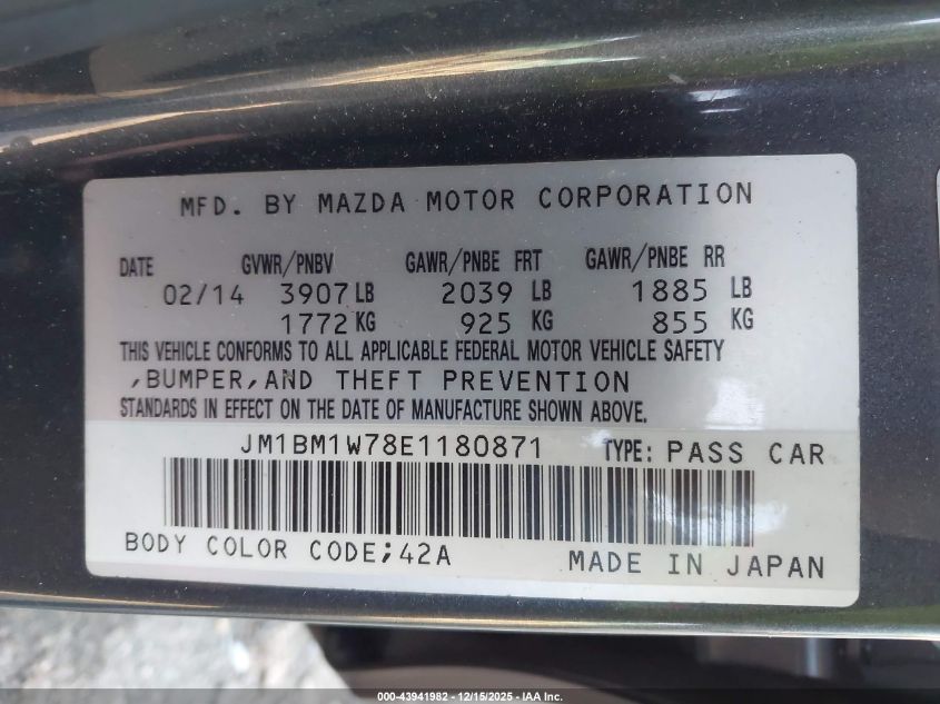 2014 Mazda Mazda3 I Grand Touring VIN: JM1BM1W78E1180871 Lot: 43941982