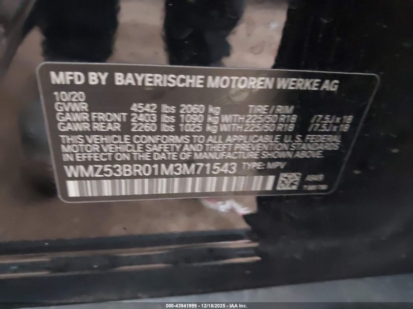 2021 Mini Countryman Cooper S VIN: WMZ53BR01M3M71543 Lot: 43941999