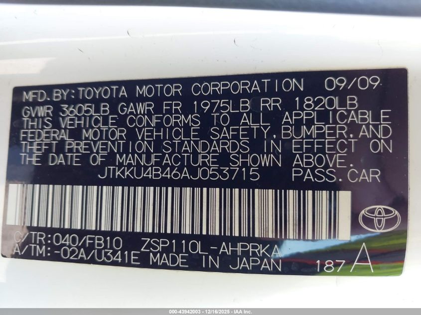 2010 Scion Xd VIN: JTKKU4B46AJ053715 Lot: 43942003