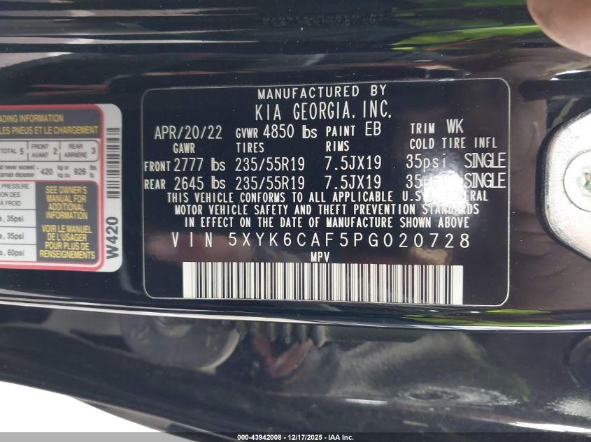 2023 Kia Sportage X-Line VIN: 5XYK6CAF5PG020728 Lot: 43942008